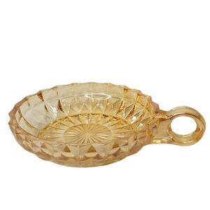 Vintage Jeanette Glass Amber Orange Peach Windsor Candy Dish‎ Carnival Glass 5"
